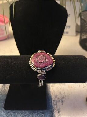 Sterling Silver Solar Quartz Amethyst Gemstone Bracelet